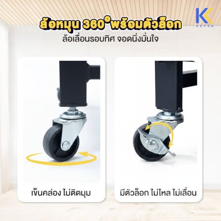 ชั้นวางของเหล็กพับได้ KEFVA พร้อมล้อเลื่อน 3 ชั้น ขนาด 70X34X87 ซม. สีขาว_4